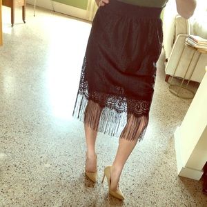 Black lacey and fringe pencil skirt!